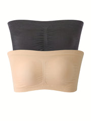 2pcs Strapless Bandeau Bras Soft Stretch Everyday Bra Women's Lingerie