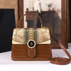 Snake Print Crossbody Bag with Detachable Strap