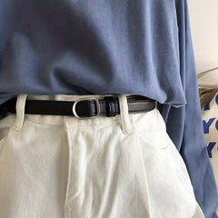 Thin Belt Hole Buckle PU Leather Solid Casual Jeans Pants Belt