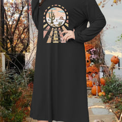 Cactus Graphic Lounge Dress Long Sleeve Tee Sleep Dress