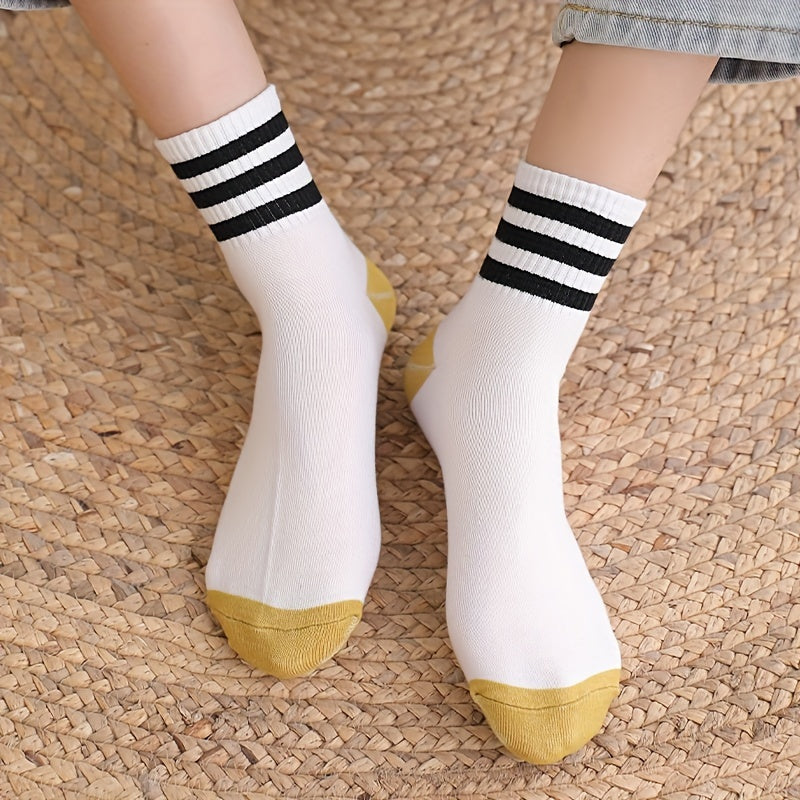 5 Pairs Striped Trim Sports Short Socks Women's Stockings