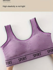 Casual Sports Bra Women's Plus Letter Tape Solid Round Neck