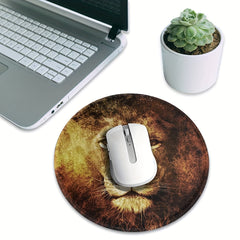 Flame Lion Pattern Mouse Pad Round Mouse Mat Non Slip Rubber Base Mousepad