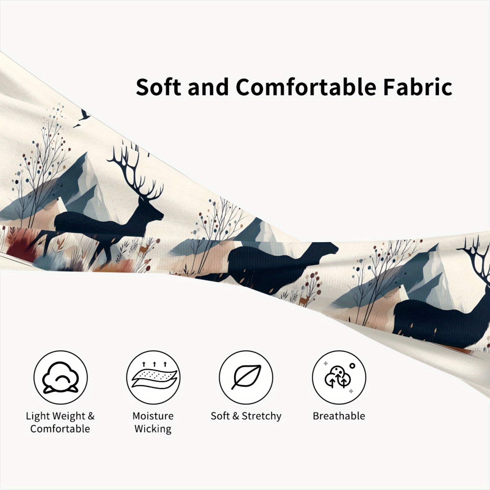 Deer & Mountain Landscape Headband Stretchy Breathable Polyester
