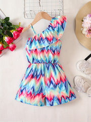 Girls Tie Dye Sleeveless Ruffle Trim Jumpsuit Kids Summer Outfit