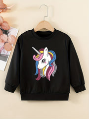 Girls Unicorn Curls Graphic Sweatshirt, Comfy Fit Pullover