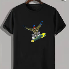 Skiing Pattern Print Men's Comfy Sports T-Shirt for Fitness Activities