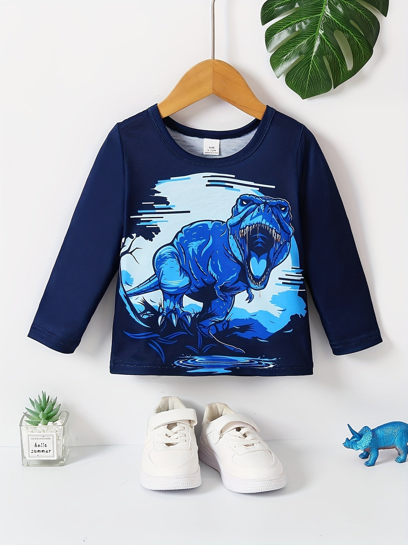 Long Sleeve 3D Dinosaur Print Toddler Boys T Shirt