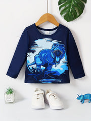 Long Sleeve 3D Dinosaur Print Toddler Boys T Shirt