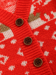 Christmas Dressing Button V neck Knit Cardigan Little Girls Casual Sweater Top