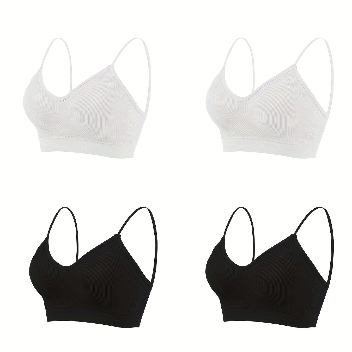 4pcs Ribbed Cami Crop Tops Spaghetti Strap Top