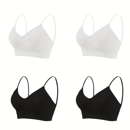 4pcs Ribbed Cami Crop Tops Spaghetti Strap Top