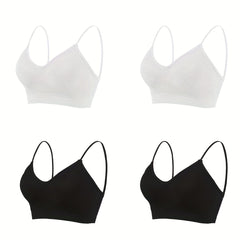 4pcs Ribbed Cami Crop Tops Spaghetti Strap Top