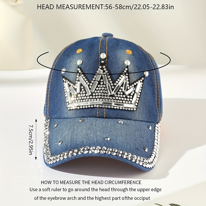 Rhinestone Crown Pattern Baseball Cap Y2K Denim Sports Hat