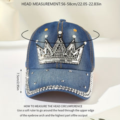 Rhinestone Crown Pattern Baseball Cap Y2K Denim Sports Hat