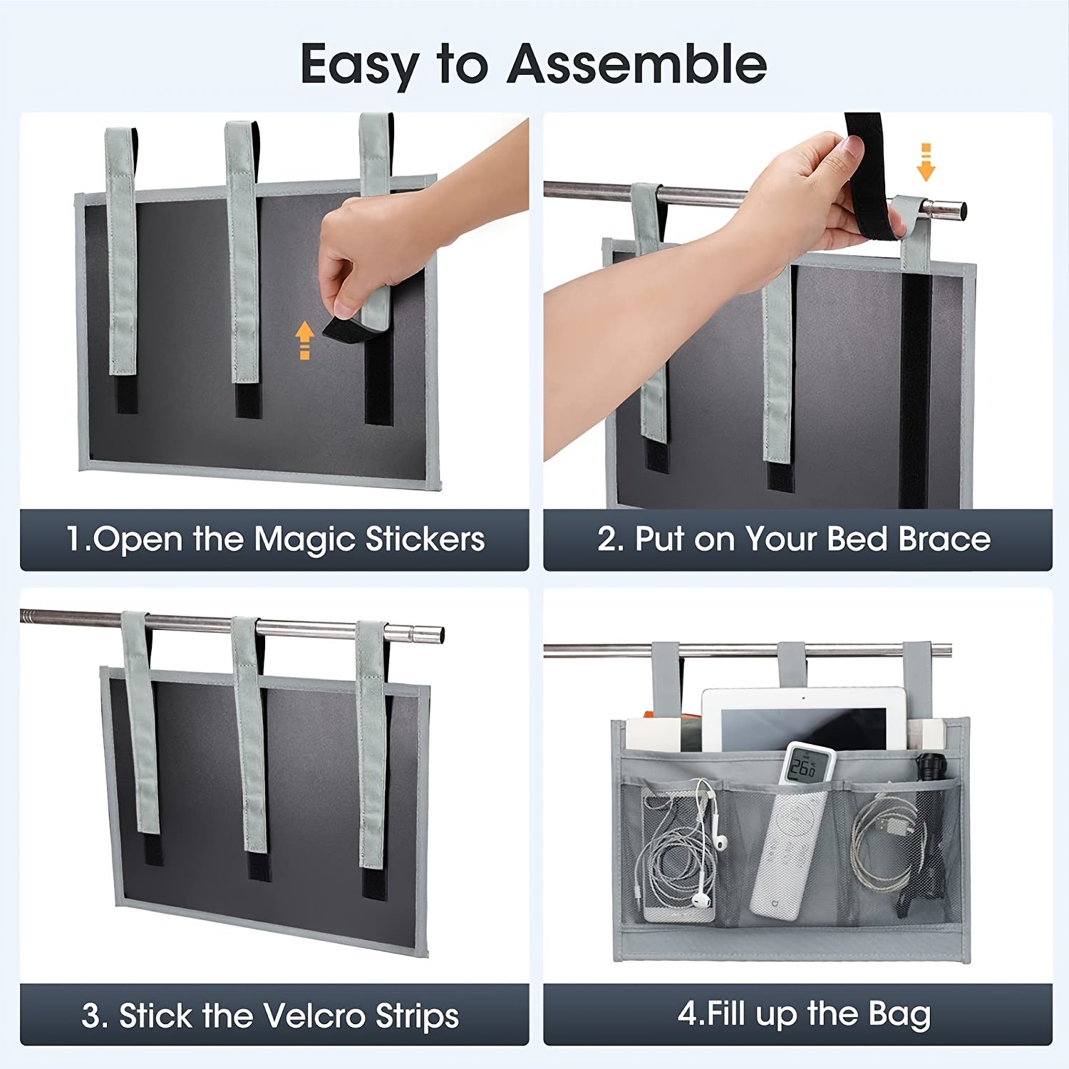 Gray Bedside Caddy for Beds and Dorms