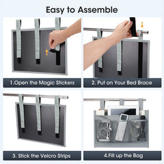 Gray Bedside Caddy for Beds and Dorms