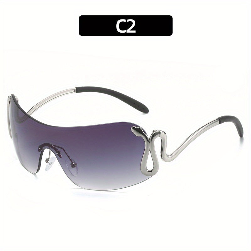 Y2K One Piece Sunglasses Snake Charm Gradient Rimless Glasses UV400