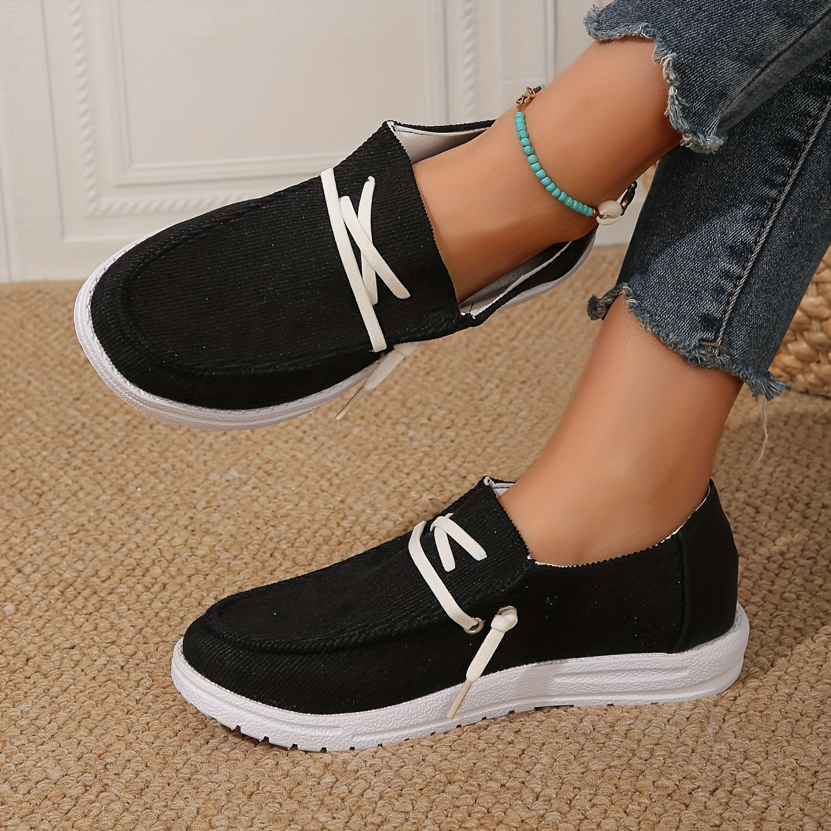 Women's Corduroy Boat Shoes Flat Low Comfy Casual Walking