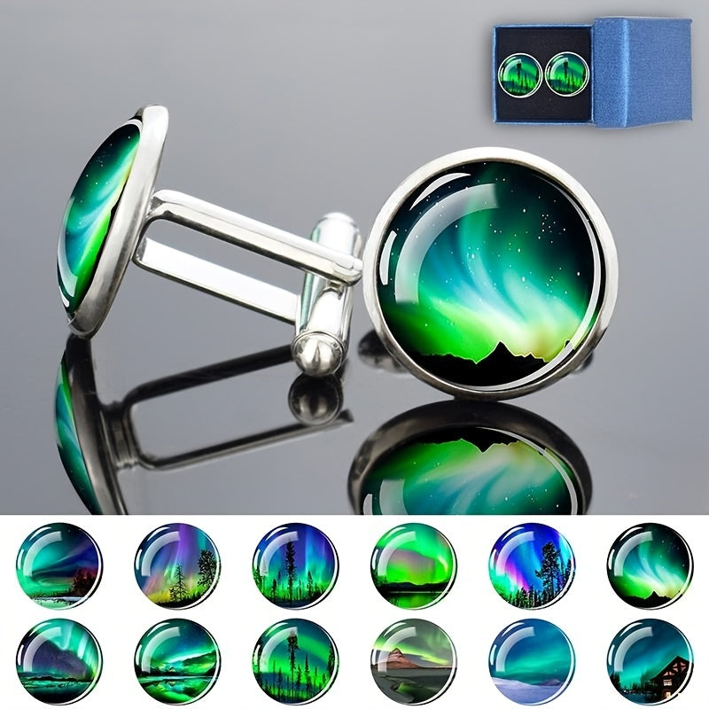 Green Aurora Cufflinks Glass Jewel Cufflinks For Men