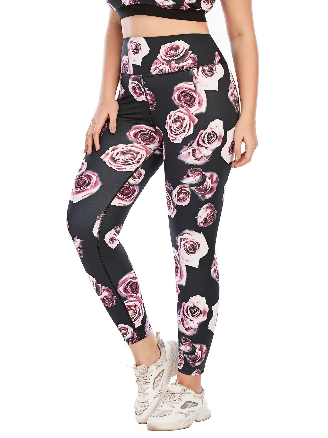 Floral Print High Waist Leggings Plus Size
