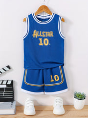 Boys Basketball Set Sleeveless Shirt and Shorts for Summer Training 10 Print