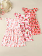 3pcs Girls Fruits Short Sleeve Princess Dress Beach Vacation