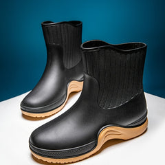 Women's Platform Ankle Rain Boots Waterproof Slip On Outdoor Shoes