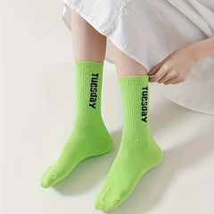 5 Pairs Women's Plus Crew Socks Set with Letter Graphic
