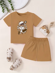 Cartoon Pattern Toddler T-shirt & Shorts Set