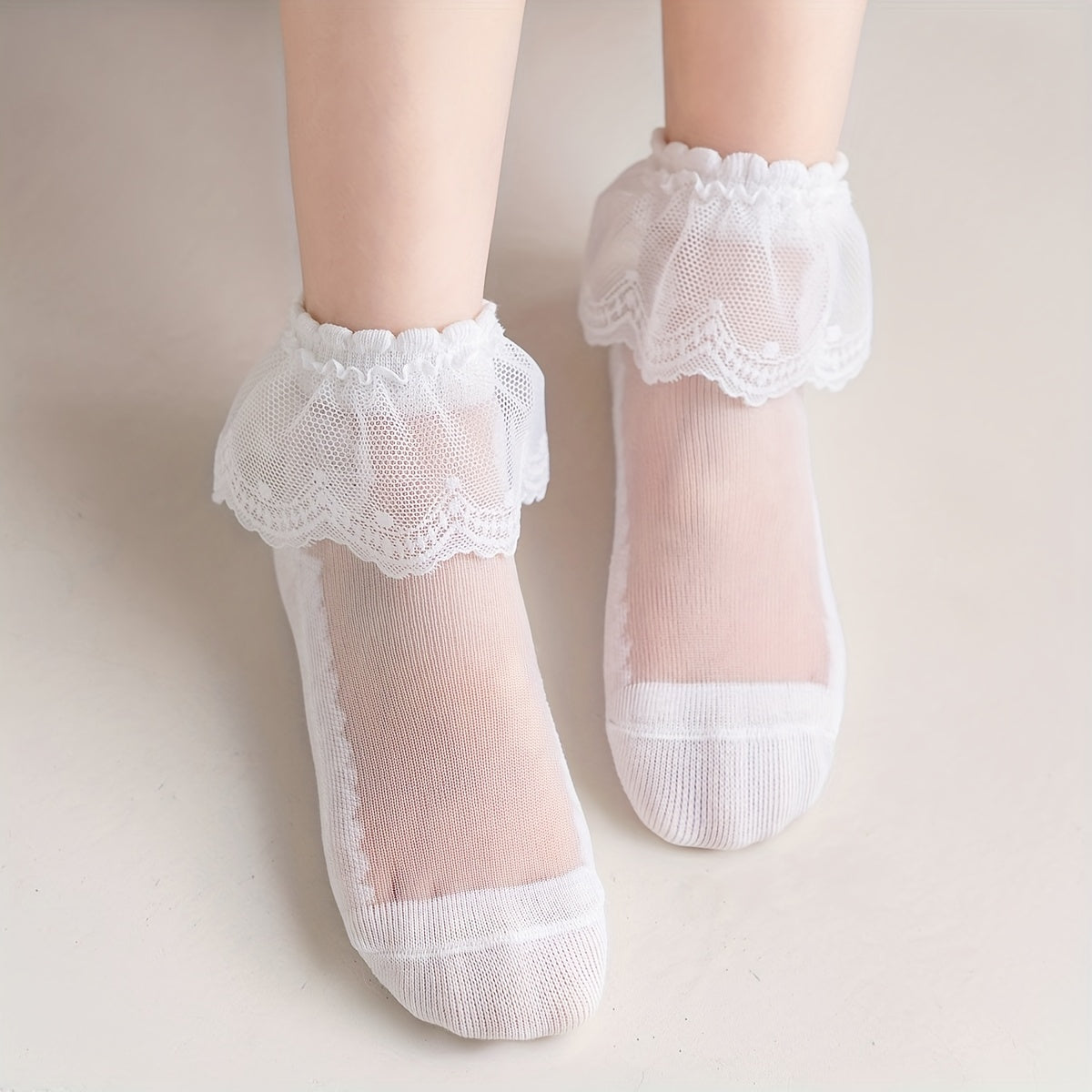 Princess Style Lace Ruffled Thin Knit Socks Girls Accessories
