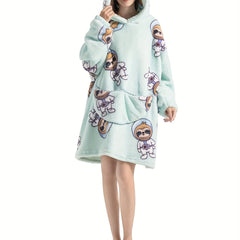 Sloth Pattern Fleece Hooded Wearable Blanket
