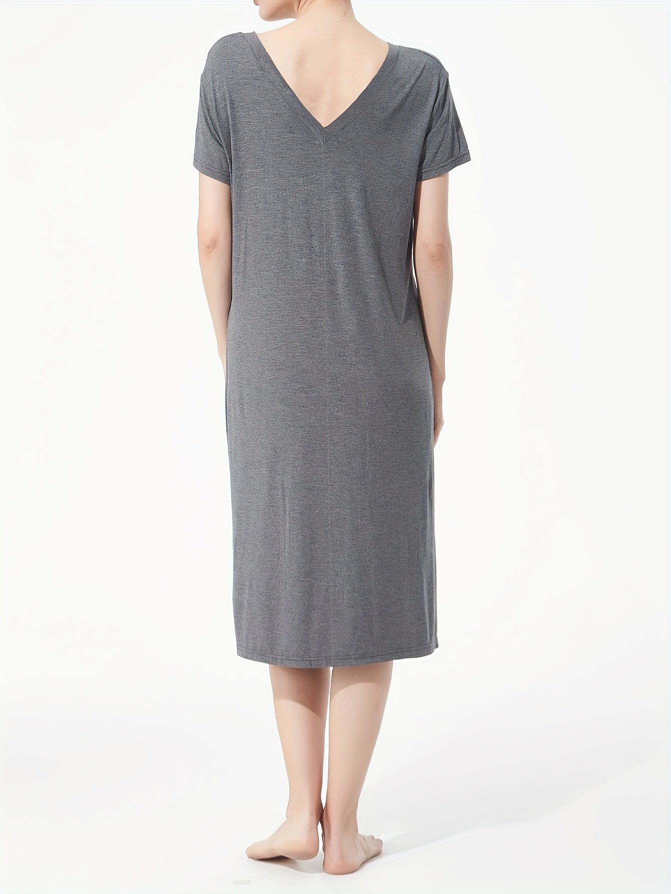 Loungewear Dress Women's Plus Solid Short Sleeve V Neck Medium Stretch