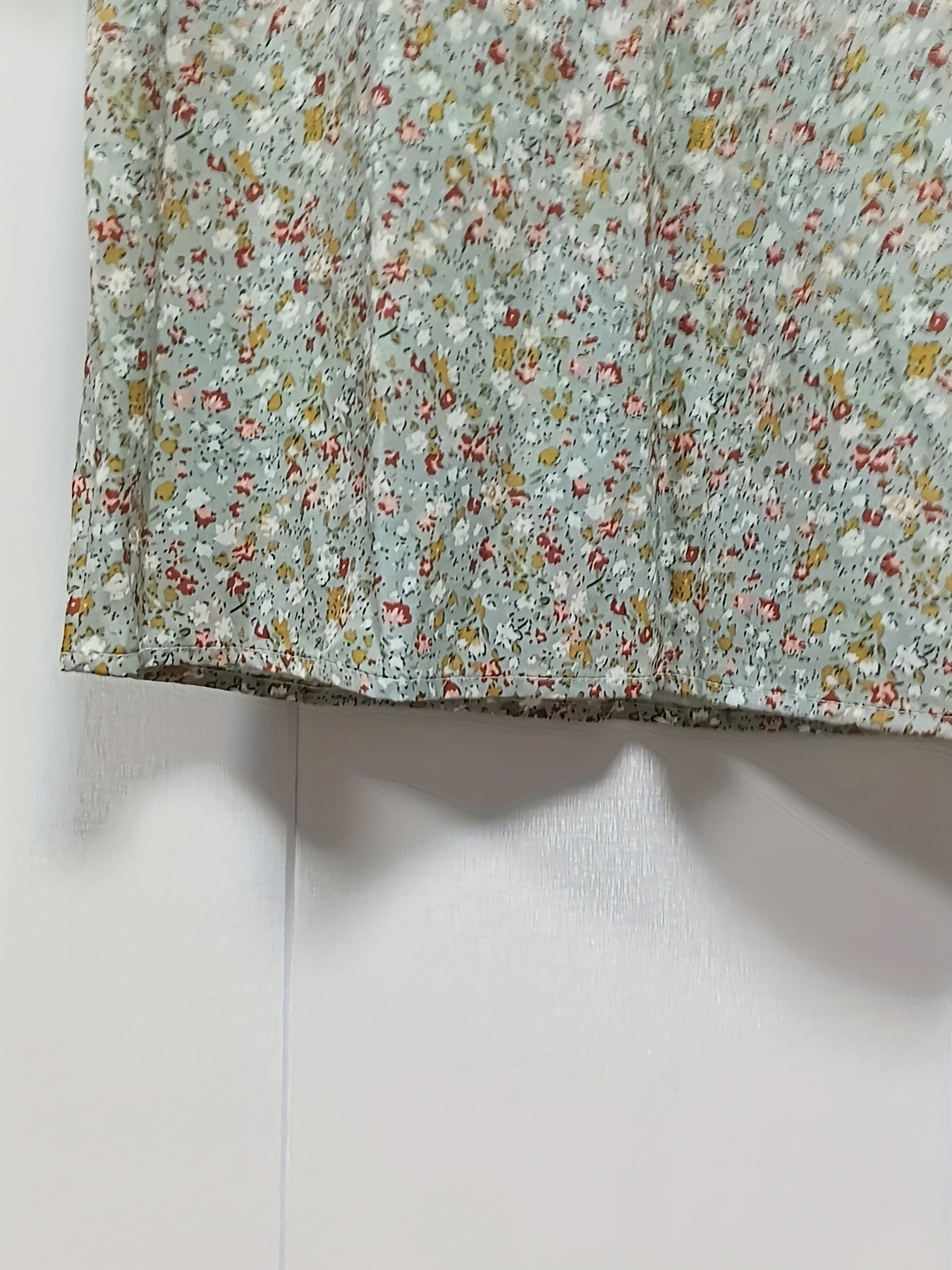 Floral Print Puff Sleeve Blouse V neck Casual Blouse