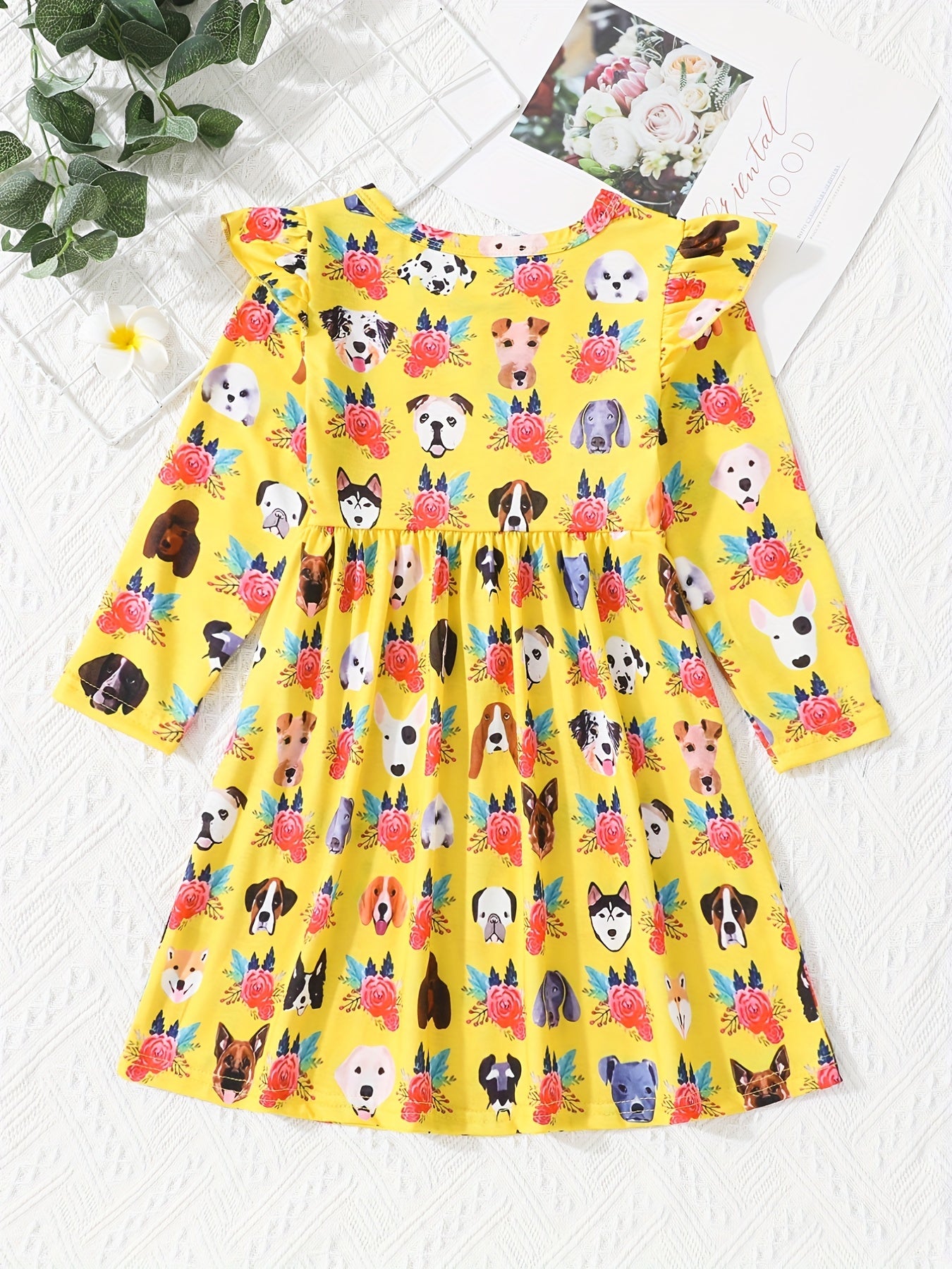 Farm Floral Animals Long Sleeve Skater Dress For Girls