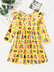 Farm Floral Animals Long Sleeve Skater Dress For Girls