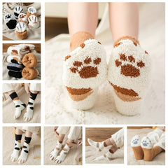 6 Pairs Men's Cartoon Claw Crew Socks Plush Warm Thermal Comfy Unisex Socks