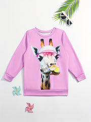 Giraffe Graphic Crew Neck Long Sleeve T shirt For Girls Spring Fall Gift