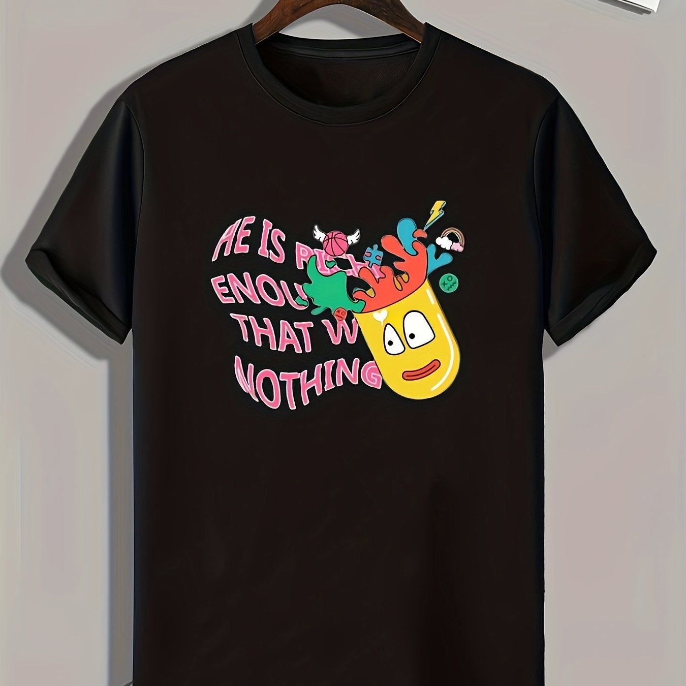 Funny Cartoon And Letters Print Men's Graphic T-shirt