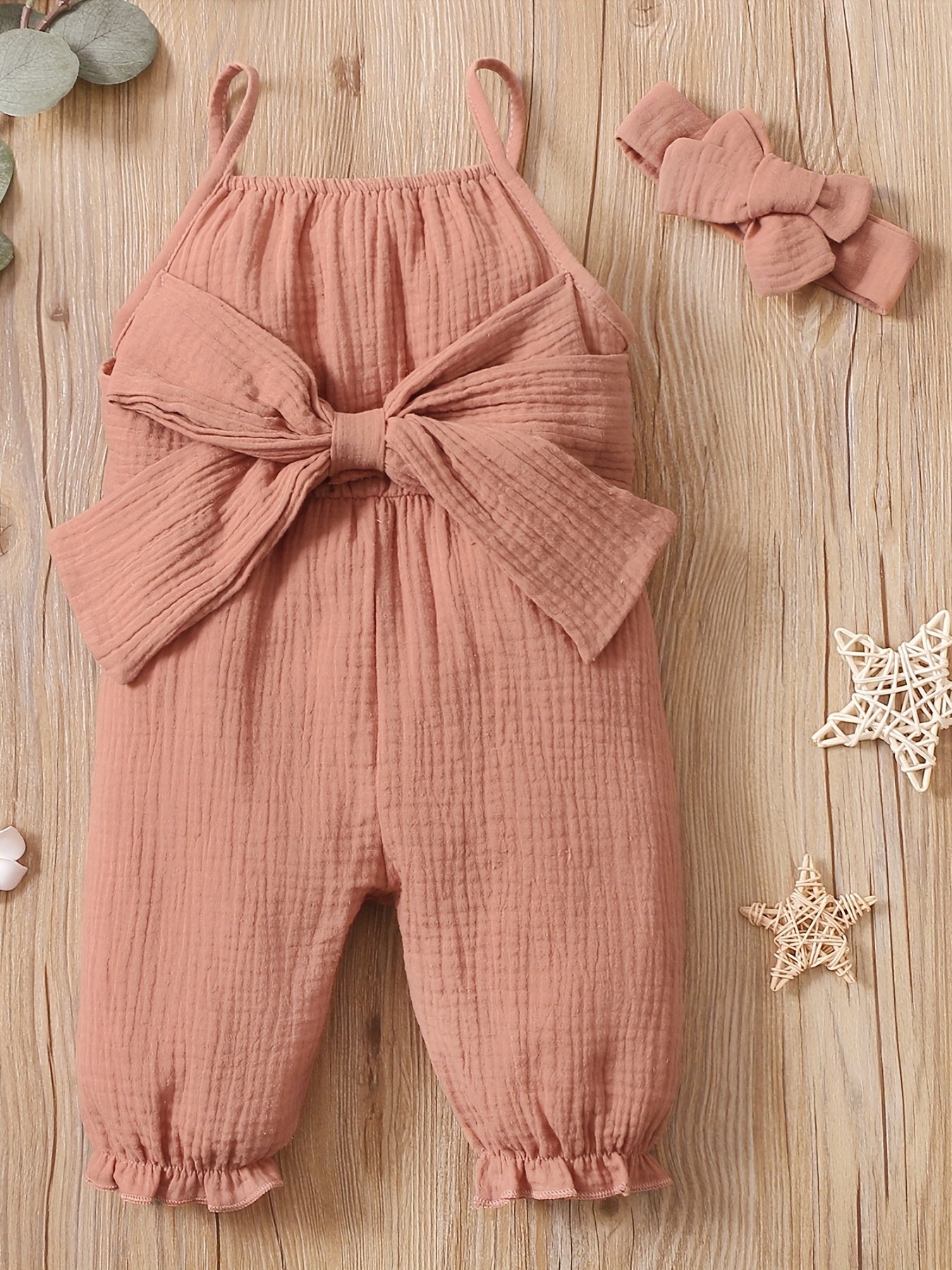 2pcs Baby Girls Sleeveless Romper & Headband Set