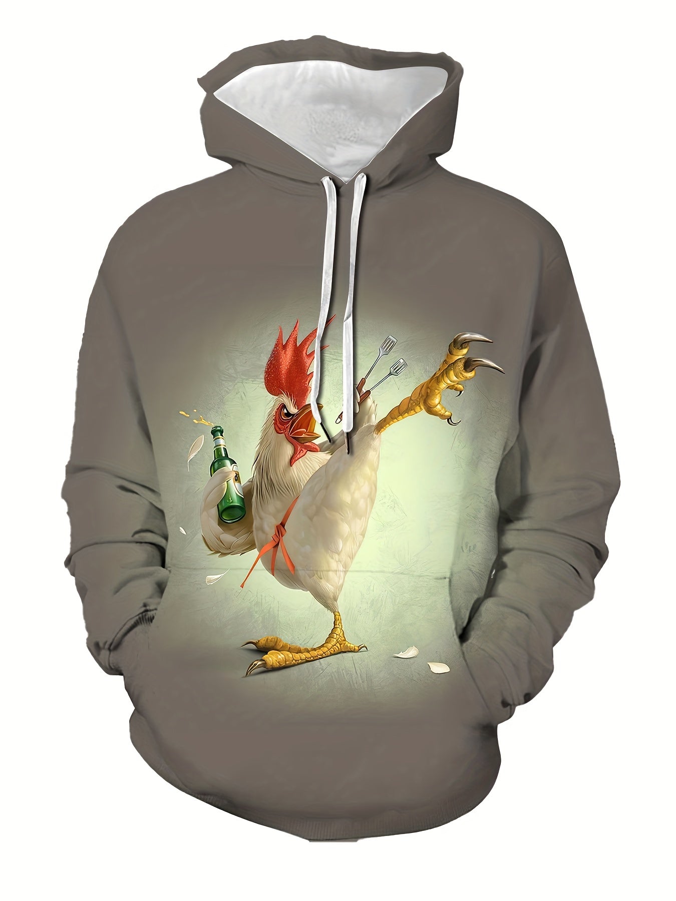 Men's Rooster Pattern 3D Print Hooded Sweatshirt Sports Top
