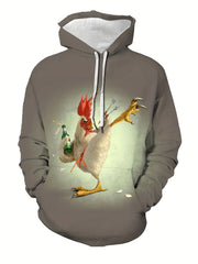 Men's Rooster Pattern 3D Print Hooded Sweatshirt Sports Top