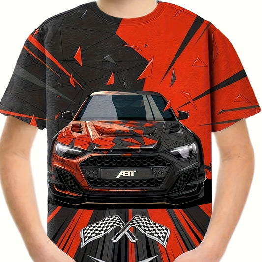 Racing Car Pattern Short Sleeve T shirt Kids Summer