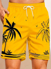Mesh Lining Palm Tree Swim Trunks 2 Pockets Men's Swimwear
