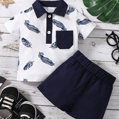 Baby Boys Leaf Print Outfit Short Sleeves Polo Shirt & Shorts