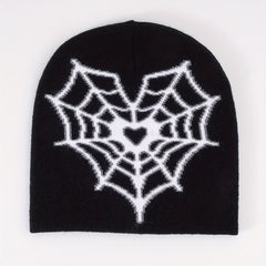 Heart Spider Web Jacquard Beanie Hip Hop Candy Skull Cap