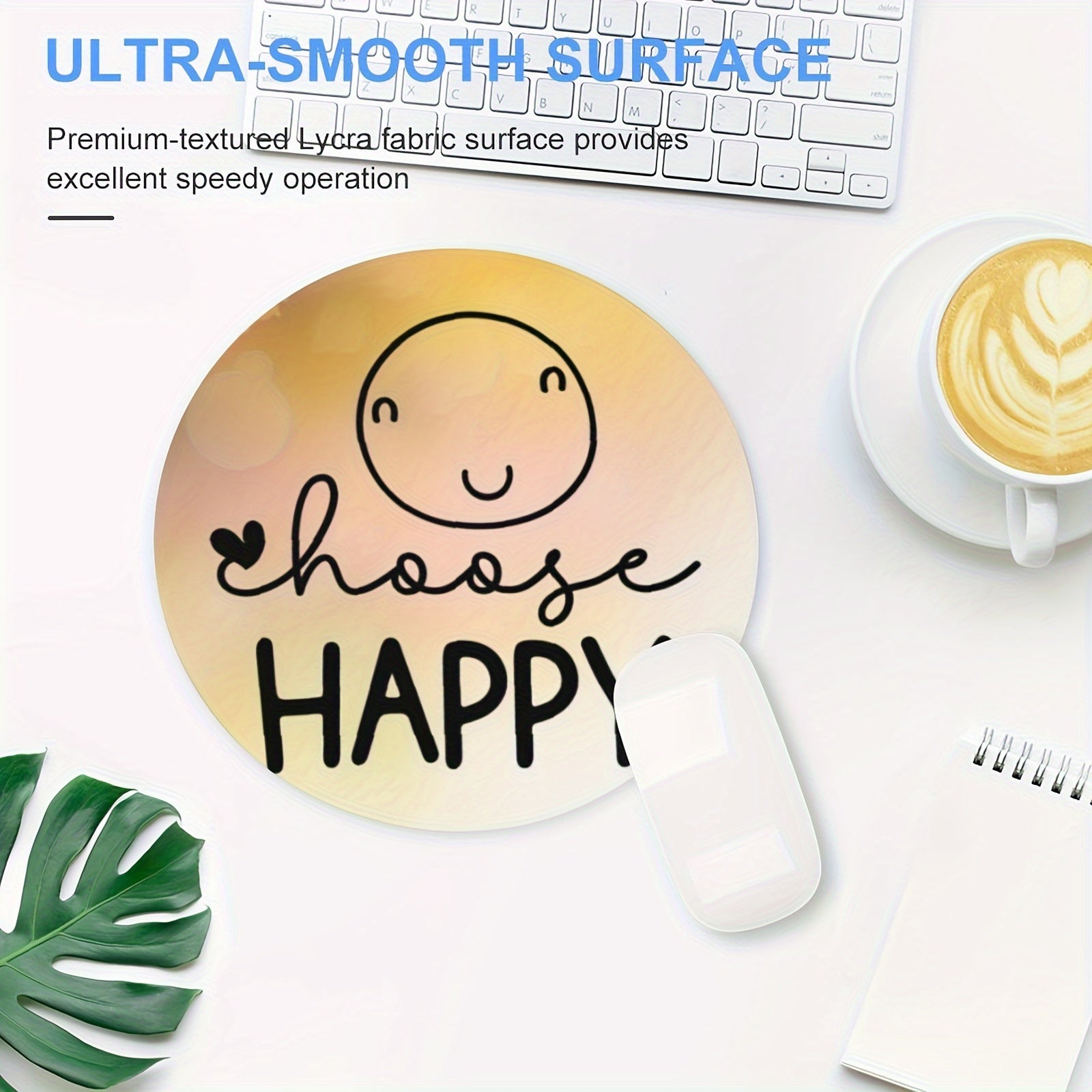 Happy Round Mouse Pad Non Slip Rubber Base Small Size 7.87 X 7.87 X 0.1 Inch