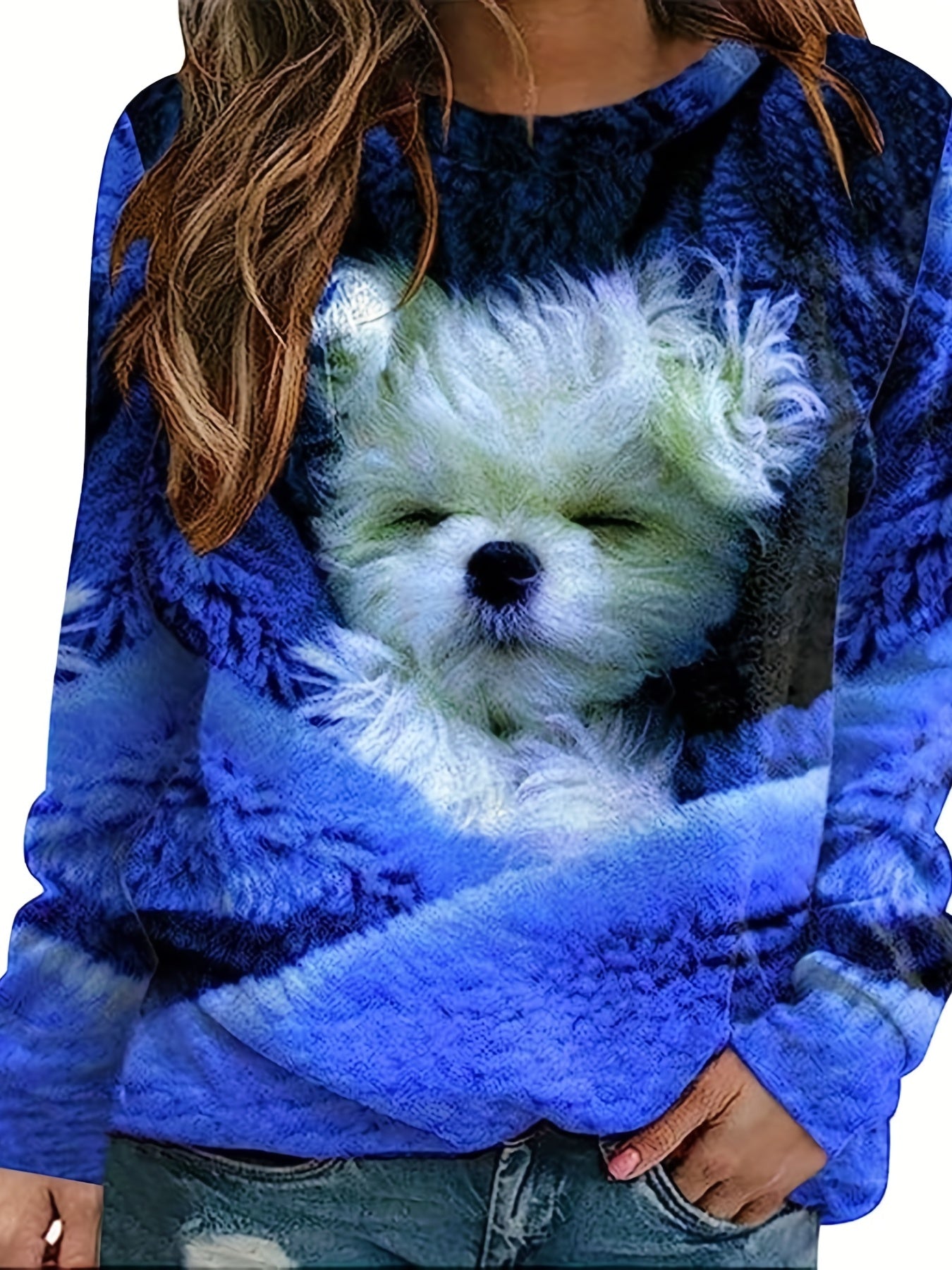 Dog Print Pullover Sweatshirt for Women