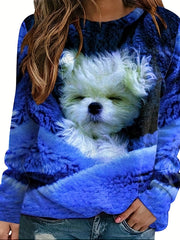 Dog Print Pullover Sweatshirt for Women