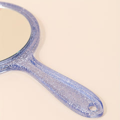 Round Handheld Makeup Vanity Mirror Bright Purple Handle